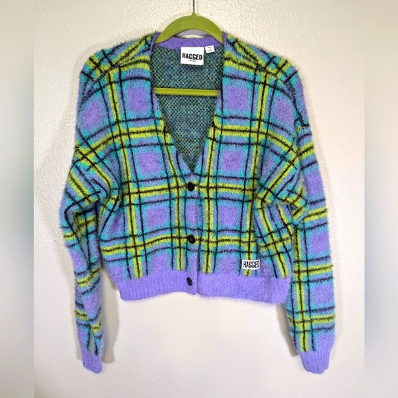 Ragged Jeans Priest Checkered Eyelash Knit Cardigan/Jacket Size Small - Picture 1 of 8